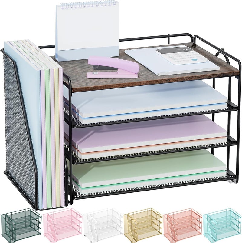 Spacrea Desk Organizers and Accessories, Paper Organizer for Desk with File organizer, Desk Accessories & Workspace Organizers for Catalog & Reference Racks (Wood) - Image 1